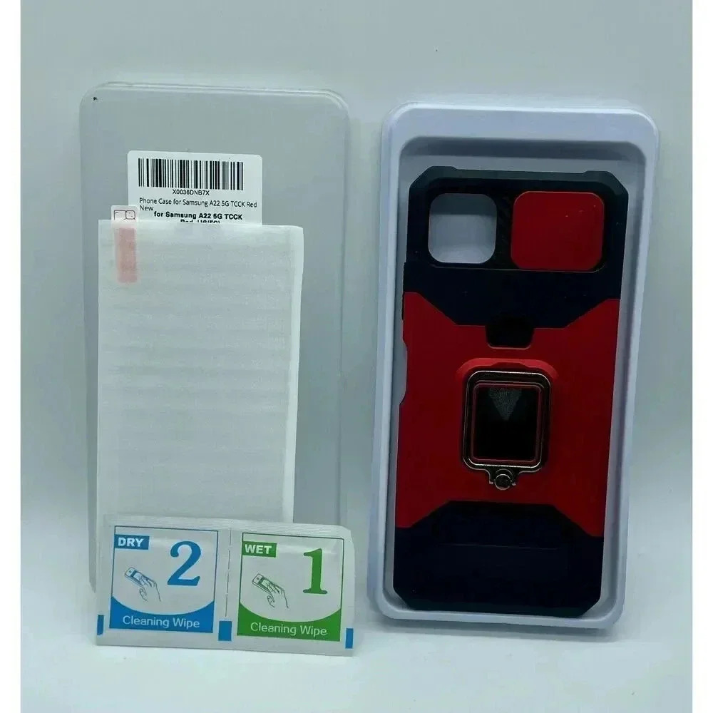 Premium Kick Stand Cardholder Case for Samsung A22 5G Shockproof Black & Red